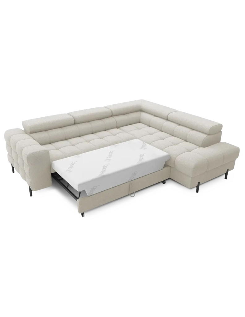 Divano FERRUM Beige chiaro convertibile 5 posti angolo destro con contenitore 276x93x200cm