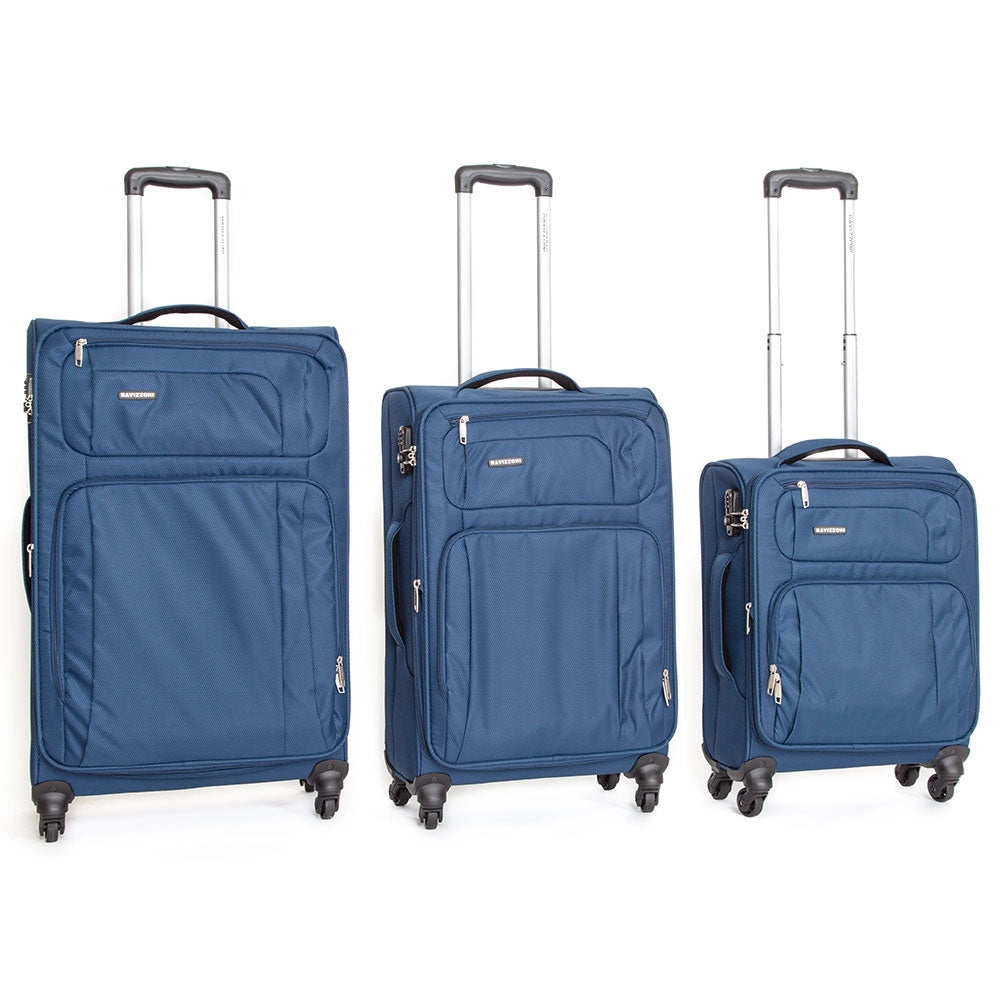 Set 3 Valigie Trolley Morbide in Poliestere 4 Ruote TSA Ravizzoni Raffaello Blu
