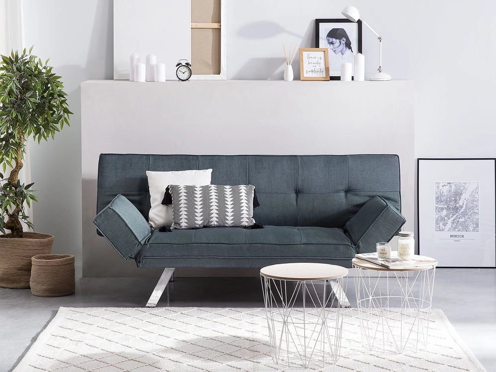 Divano Letto 3 Posti Blu Scuro Imbottito Senza Braccioli Moderno
