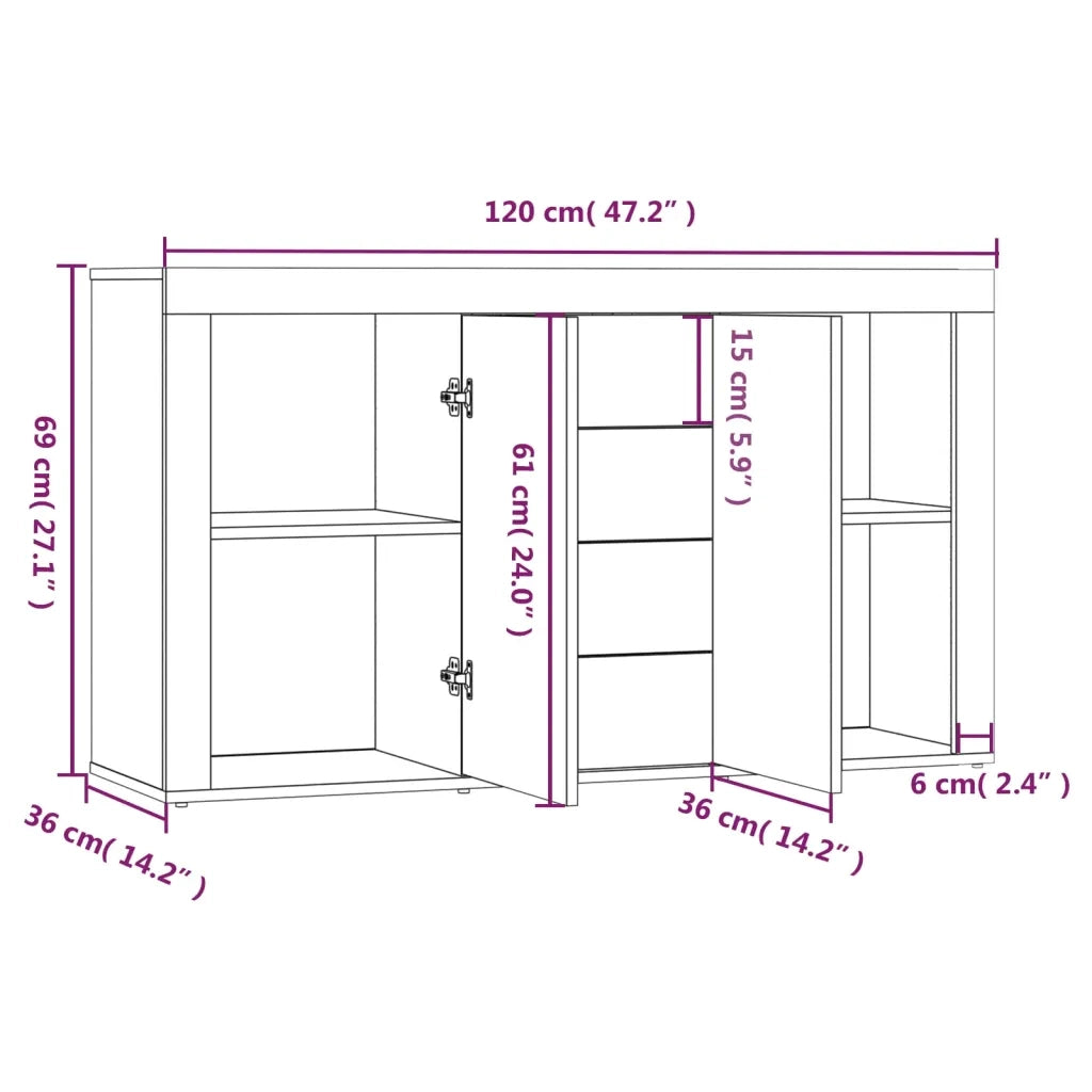 Credenza-Buffet-Armadio da cucina Rovere Fumo 120x36x69 cm in Legno Multistrato