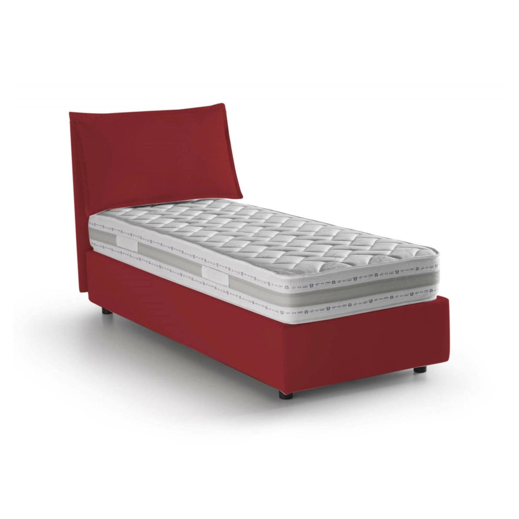 Letto singolo Aren, Letto contenitore con rivestimento in tessuto, Made in Italy, Apertura laterale, con materasso cm 80x190 incluso, Rosso