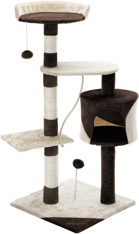 Albero Tiragraffi 112 cm 3 Piattaforme 1 Cuccia per Gatti 2 Palline 1 Corda da Gioco Affila Unghie Gatto
