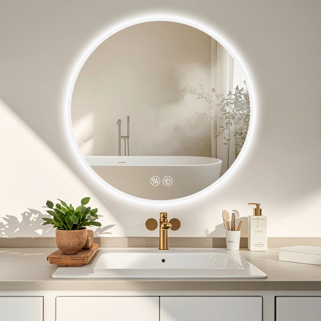SPECCHIO LED ROTONDO 70 cm da bagno, antinebbia, dimmerabile, argento