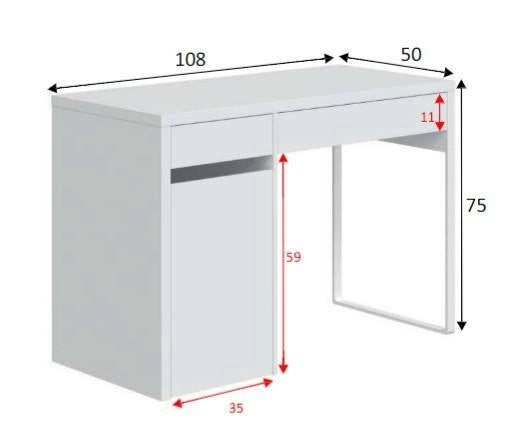 Scrivania Arica, Scrittoio reversibile con 2 cassetti e 1 anta, Tavolo da studio o ufficio porta PC,cm 108x50h75, Bianco