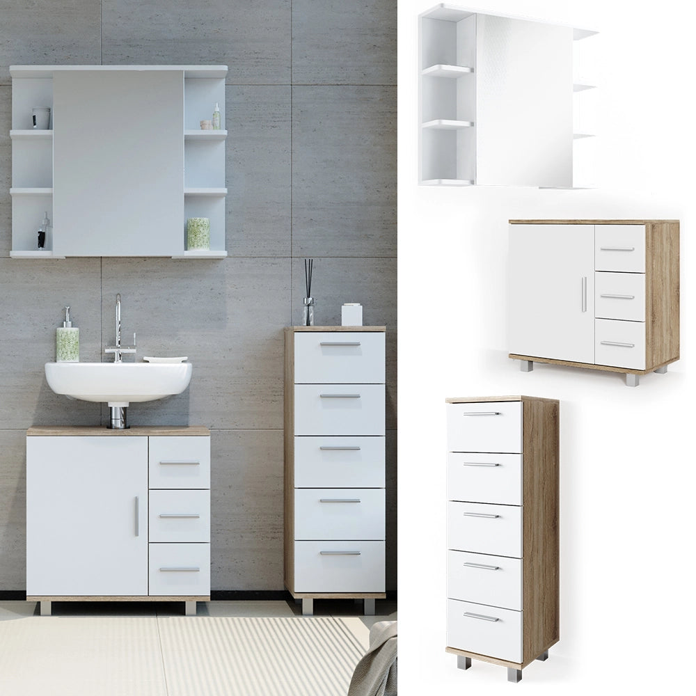 Vicco Set mobili bagno Sonoma 3 parti, con mobile midi