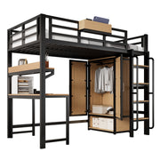 LETTO a soppalco con scrivania, armadio e ripiani 204x95x168,5 cm Nero/Naturale