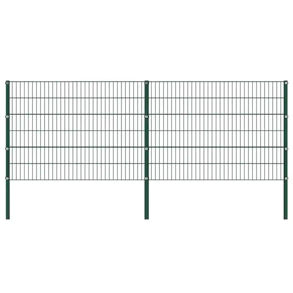 Pannello di Recinzione con Pali in Ferro 3,4x1,2 m Verde