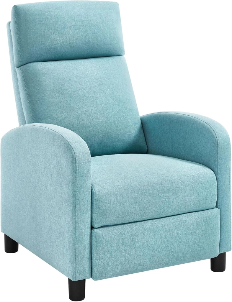 Poltrona Reclinabile a Multilivello, Chaise Longue con Poggiapiedi Regolabile, Poltrona Relax Singolo, Con Schienale Alto, Seduta Imbottita, Lino, Blu, SKS58bl
