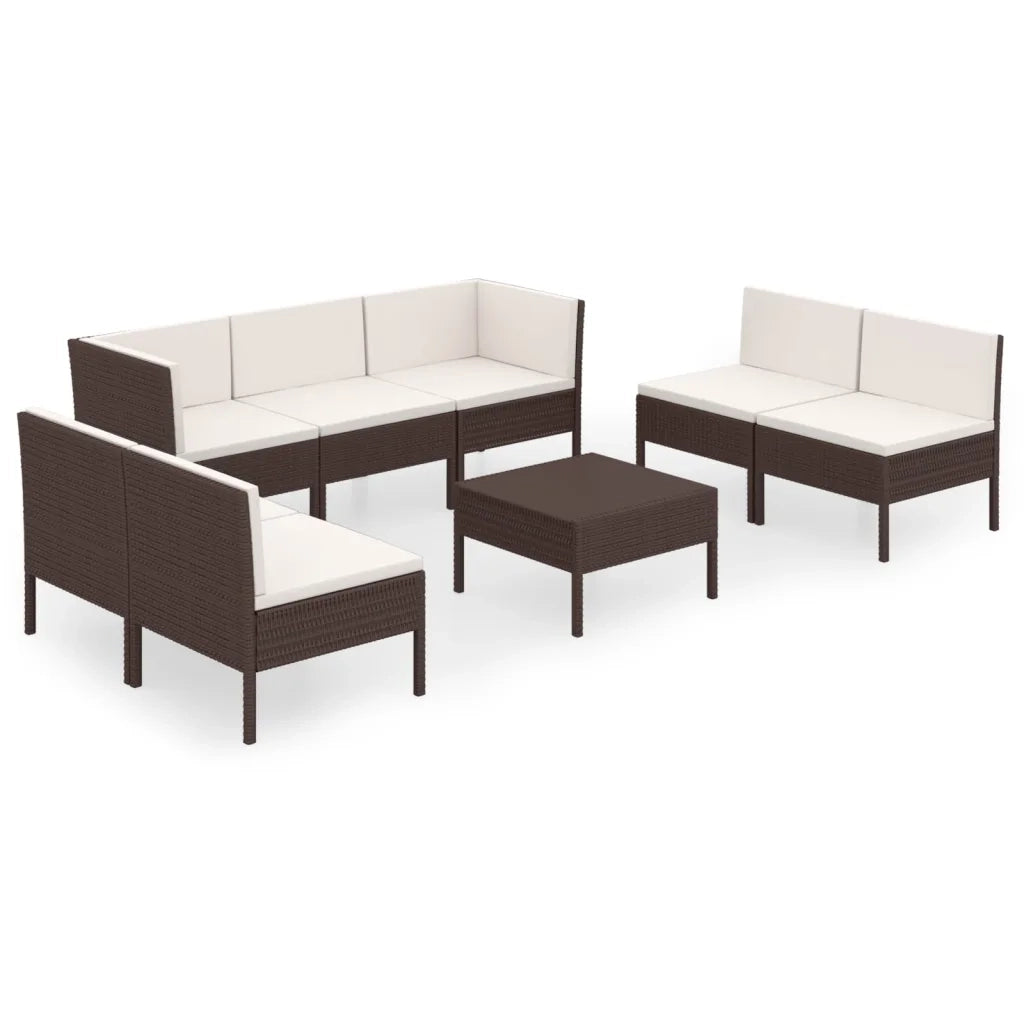 Set Divani da Giardino 8 pz con Cuscini in Polyrattan Marrone cod mxl 38310