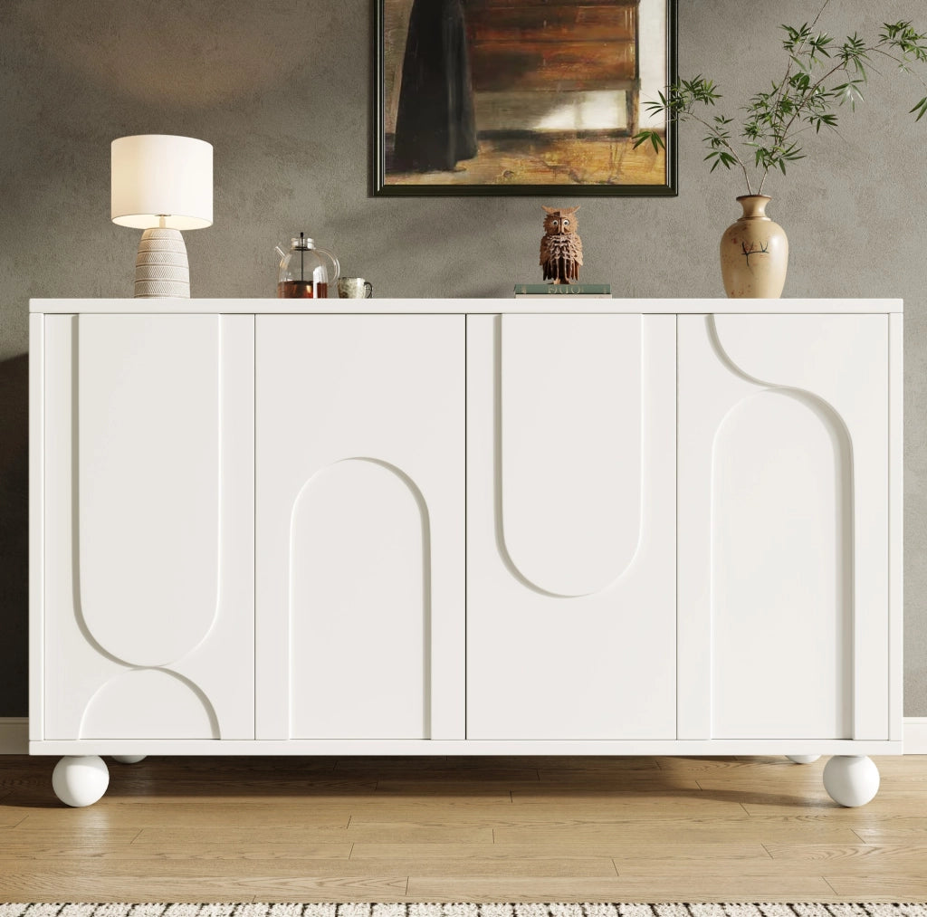 Credenza 120x35x71 cm con ante; MDF e gambe in legno di pino; bianco