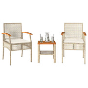 Set da BistrÃ² 3 pz con Cuscini Beige Polyrattan e Legno Acaciacod mxl 114420