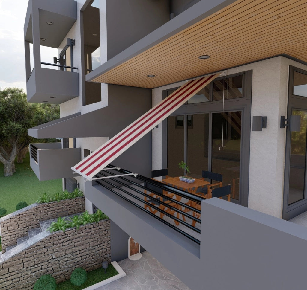 Tenda da sole a caduta con bracci per balcone terrazzo finestra 150cm Beige Bordeaux Golisa