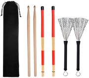Set di Bastoncini a Batteria 5A in Legno - Supporto per Bastoncini - Set di Bastoncini per Batteria - Presa Antiscivolo - Borsa Portatile da Indossare - Ideale per Musica Jazz e Acustica