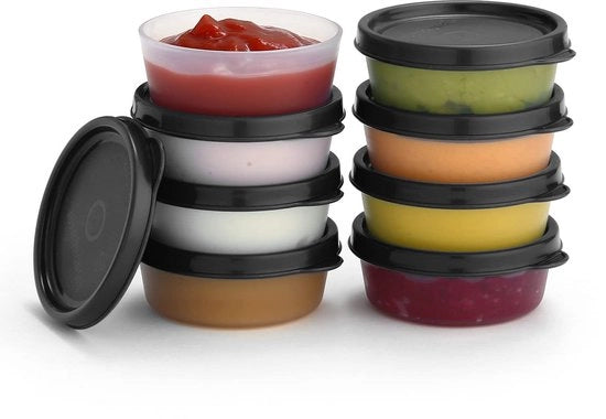 Contenitori per condimenti con coperchio, 8 pezzi, 65 ml contenitori per salse per piccoli contenitori per alimenti con coperchio, impermeabili, riciclabili, in plastica, BPA-free per contenitori per picnic e borse per pranzo