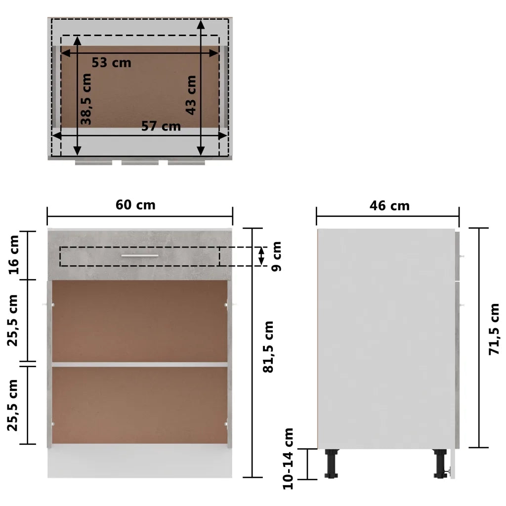 vidaXL Armadio Inferiore Cassetto Grigio Cemento 60x46x81,5Multistrato