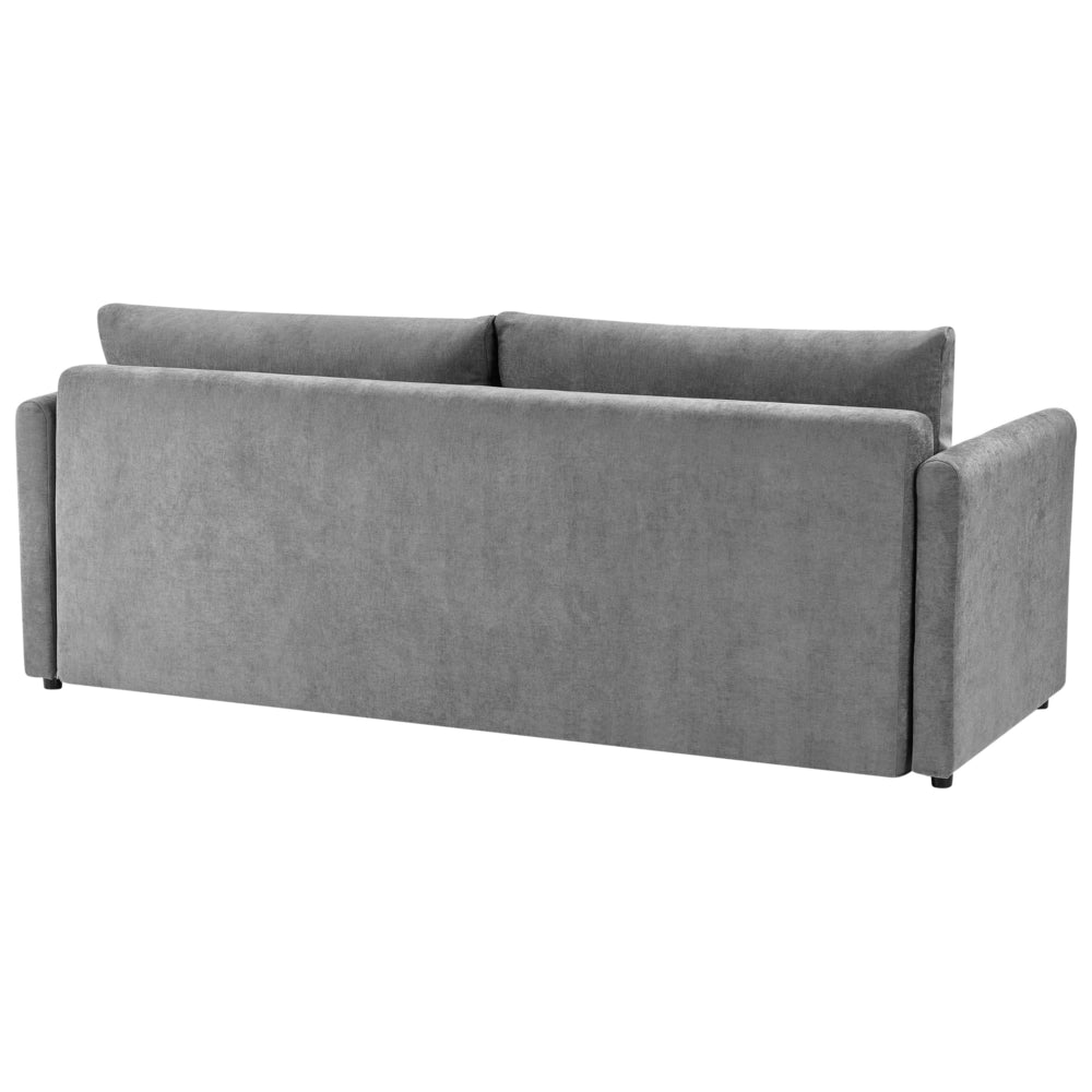 Divano letto convertibile in tessuto di ciniglia moderno con contenitore e cuscini sfoderabili grigio chiaro stile minimalista