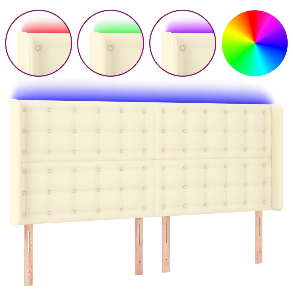 Testiera a LED Crema 163x16x118/128 cm in Similpelle 3124146