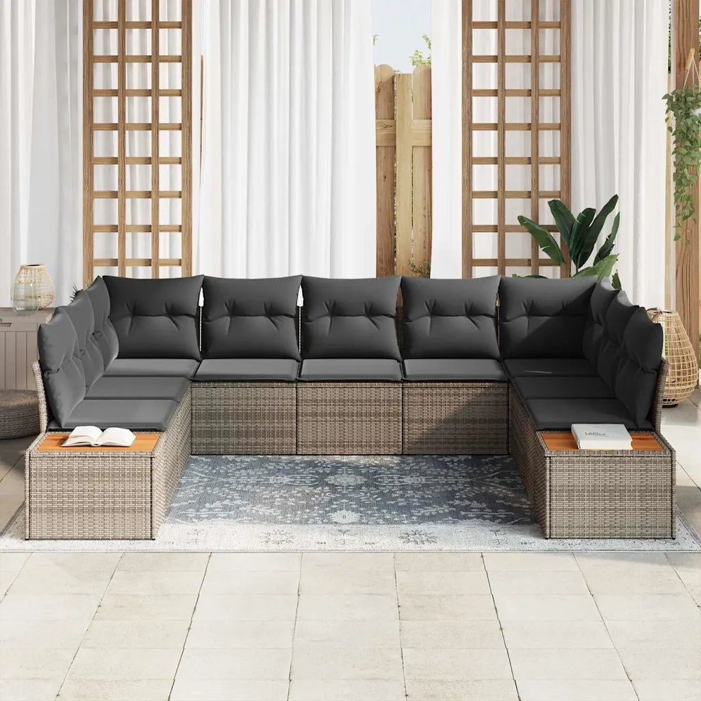 Set Divano da Giardino con cuscino 9 pcs Grigio Poly Rattan 3348165