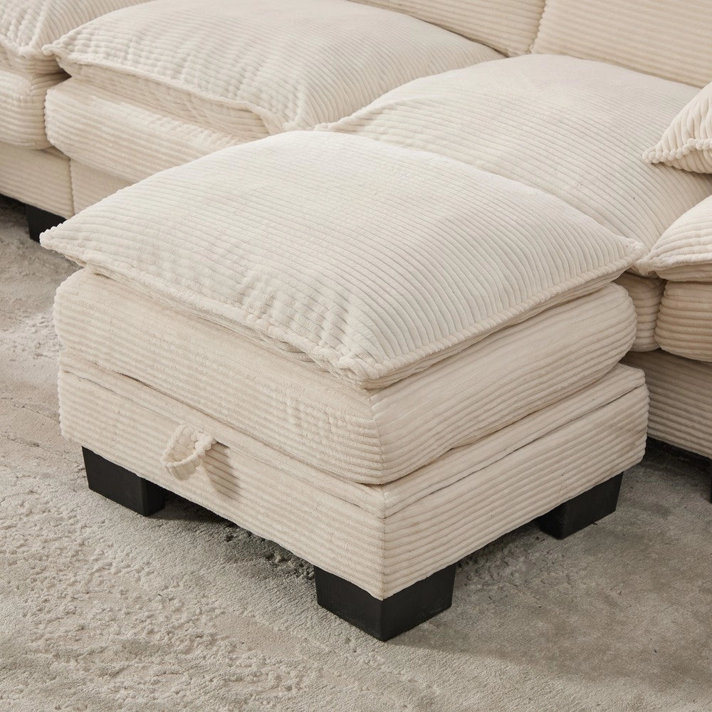 Divano 3 Posti con Poggiapiedi in Tessuto ¨C Xylo ¨C Beige, Cuscini, USB