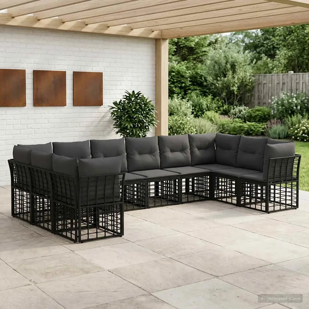 Set di divani da esterno Nero e Grigio scuro Poliestere