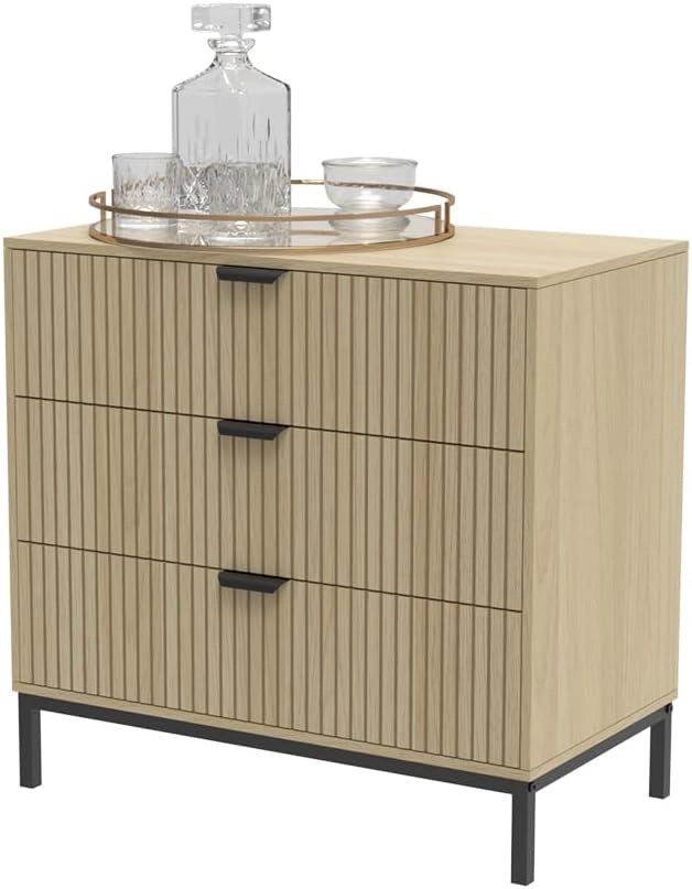 Cassettiera Lennox, Rovere, 72 x 69 cm con 3 cassetti, adatto per riporre riviste e telecomandi