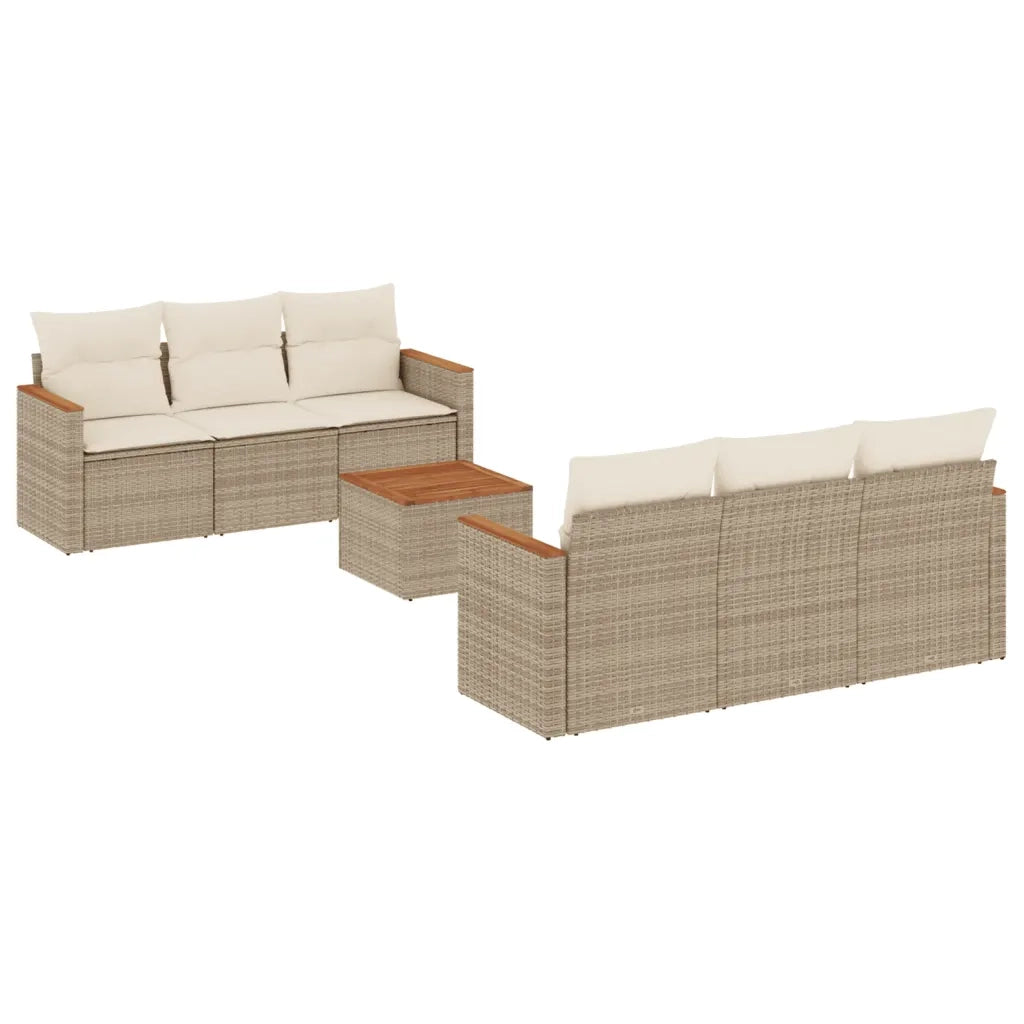 Set Divani da Giardino 7 pz con Cuscini Beige in Polyrattan 3225792