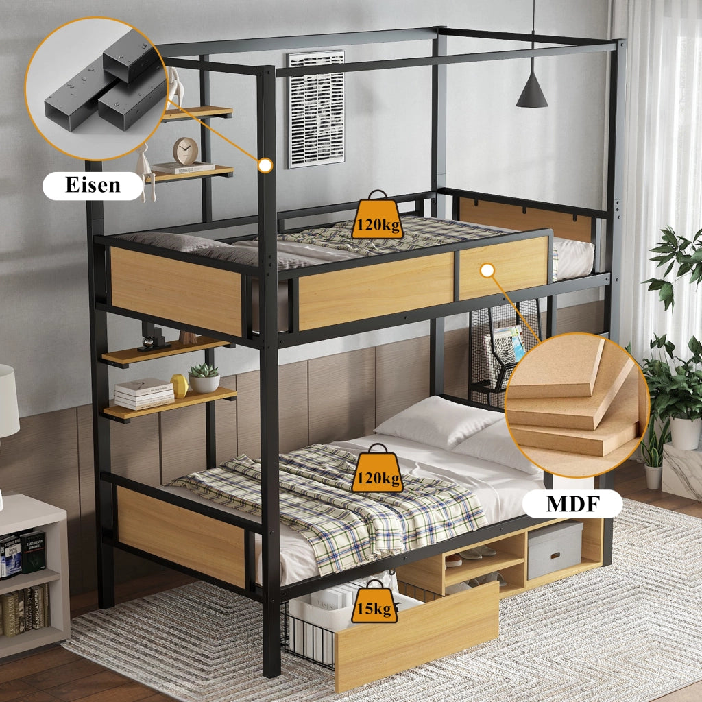 Letto a castello funzionale in ferro e MDF 90x200 cm