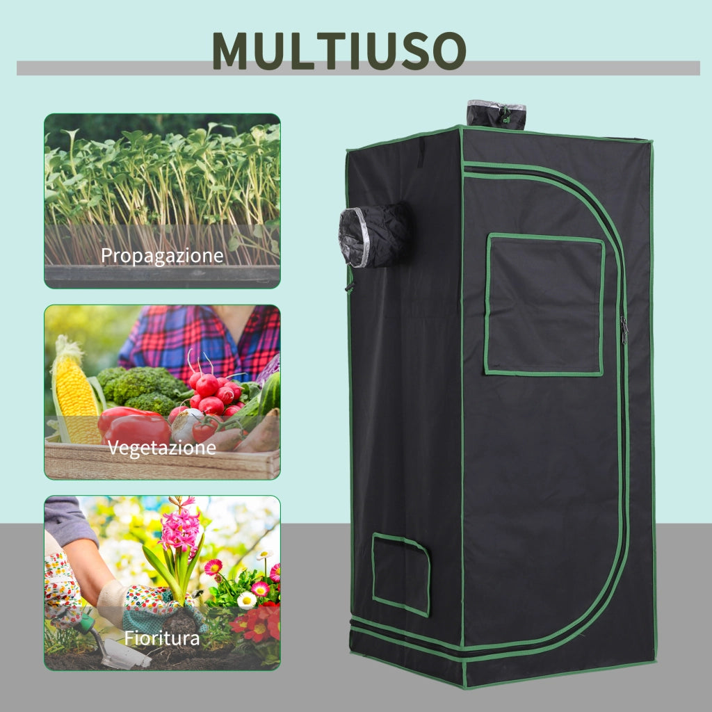 Tenda Idroponica in Oxford 600D con 3 Prese d'Aria Regolabili e Finestra, Serra Idroponica per Coltivazione con Foro per Cavi da Interno, 60x60x140 cm, Nero