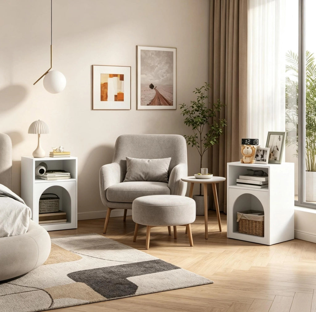Set di 2 comodini ULEVR 40x30x60 cm con 2 vani aperti, in MDF bianco