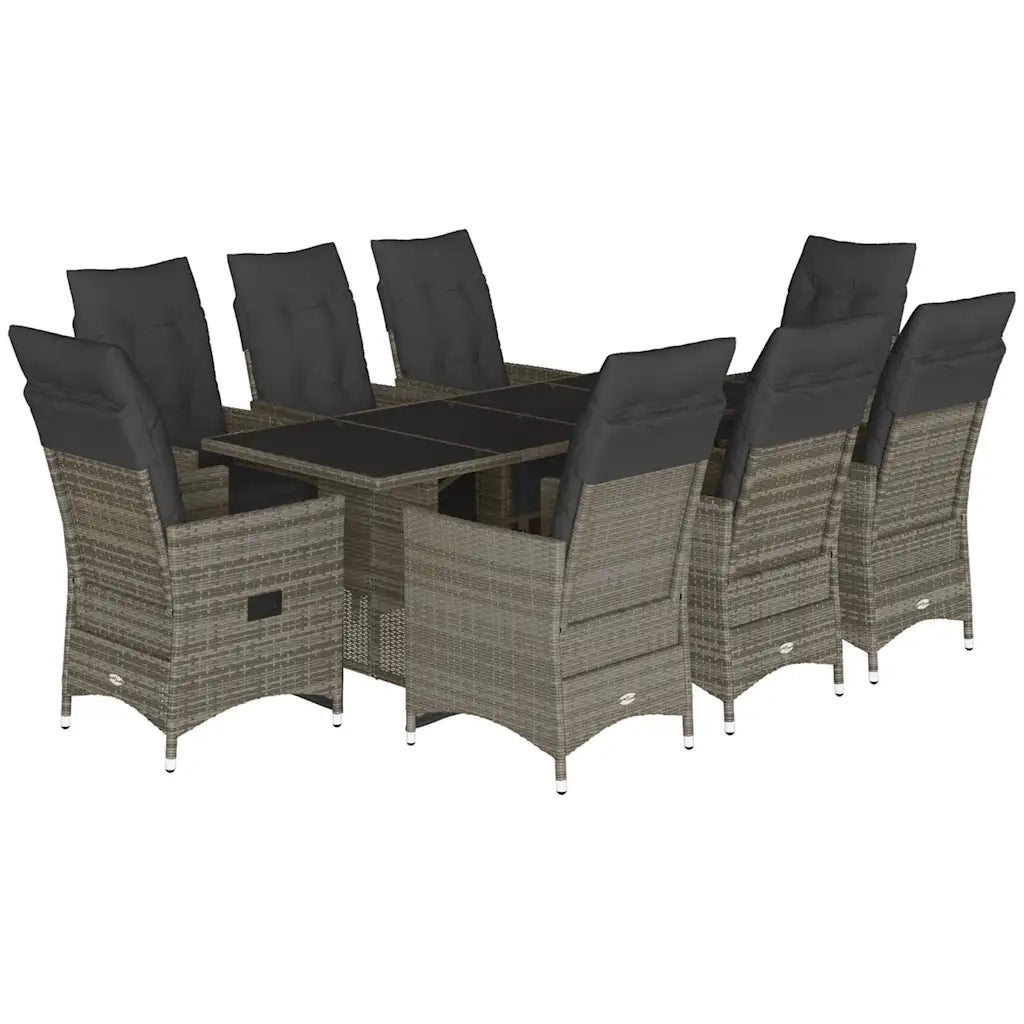 Set Bistrò da Giardino 9 pz con Cuscini in Polyrattan Grigio 3276900