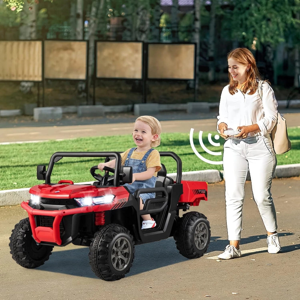 12V Auto Elettrico per Bambini, Trattore Elettrico con Scatola di Scarico, Macchina Elettrica con Pala Telecomando e Musica, Regalo per Bambini 3-8 Anni, 3-8 km/h (Rosso)