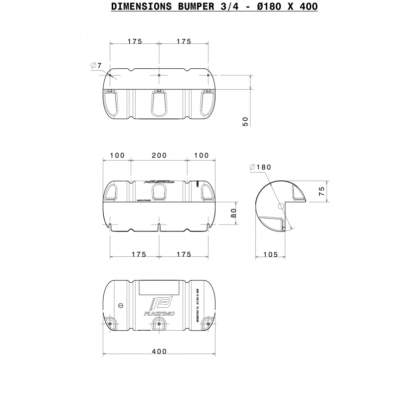 BUMPER DRITTO BIANCO Ø CM.18 X 40