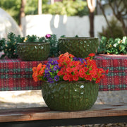 VASO DA FIORI IN CERAMICA VERDE CON FORO DI DRENAGGIO