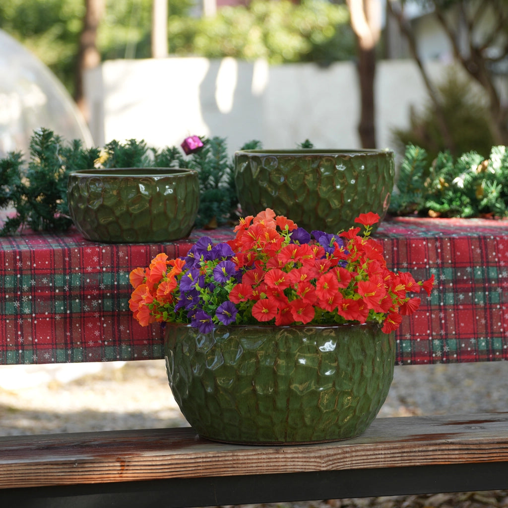 VASO DA FIORI IN CERAMICA VERDE CON FORO DI DRENAGGIO
