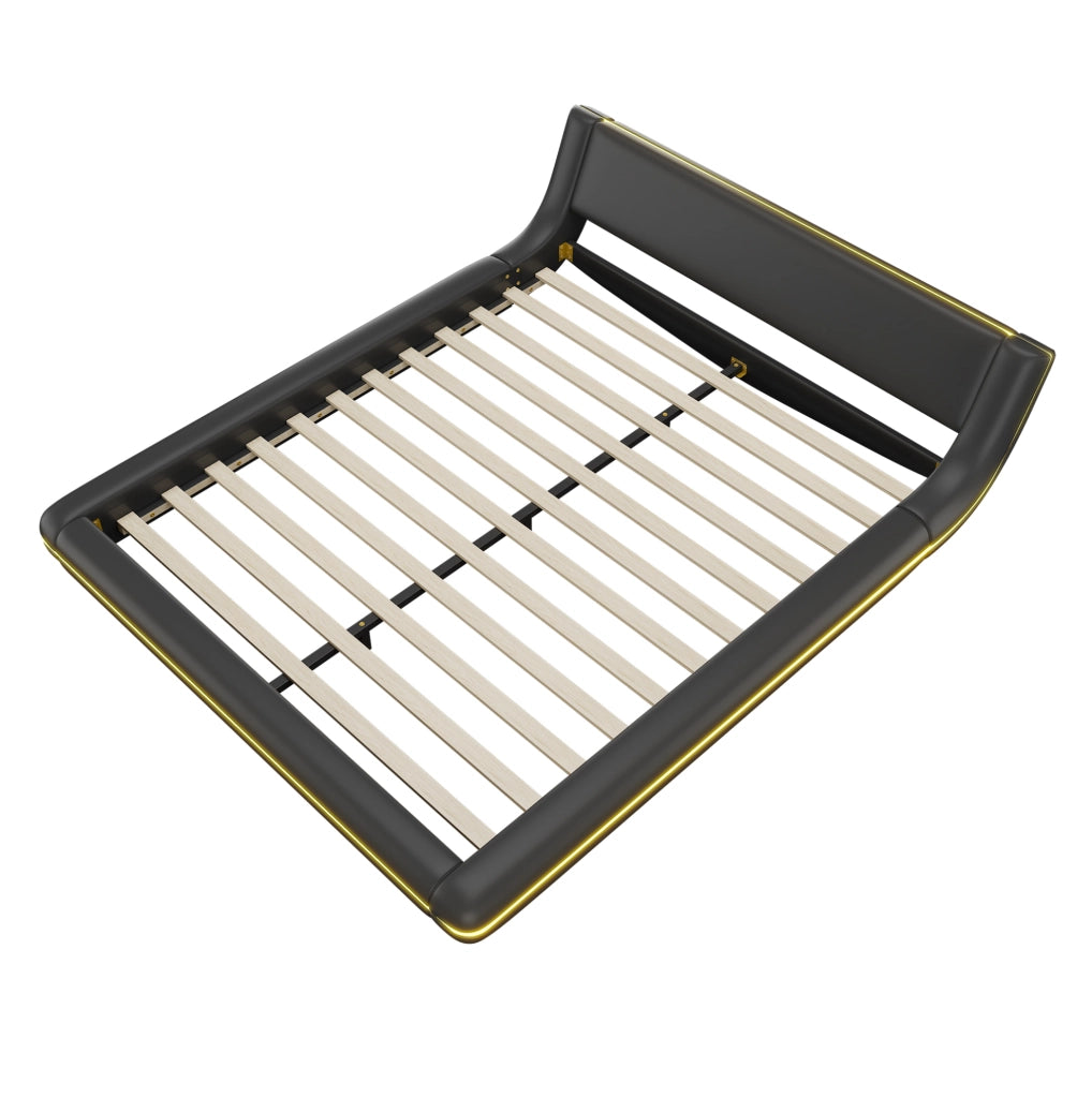 Letto a pavimento 160x200 cm con LED e controllo app in PU nero