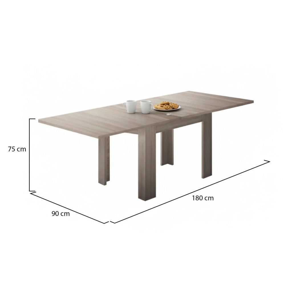 Tavolo da pranzo con apertura a Airin, Made in Italy, Consolle ausiliare da cucina, Tavoloallungabile, cm 90x90h75, Olmo perla