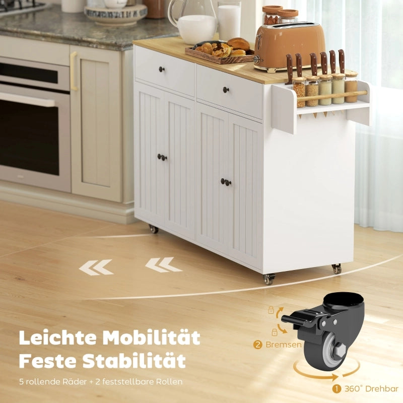 ISOLA DA CUCINA con 2 cassetti e 2 armadietti 132x55x19 cm Bianco