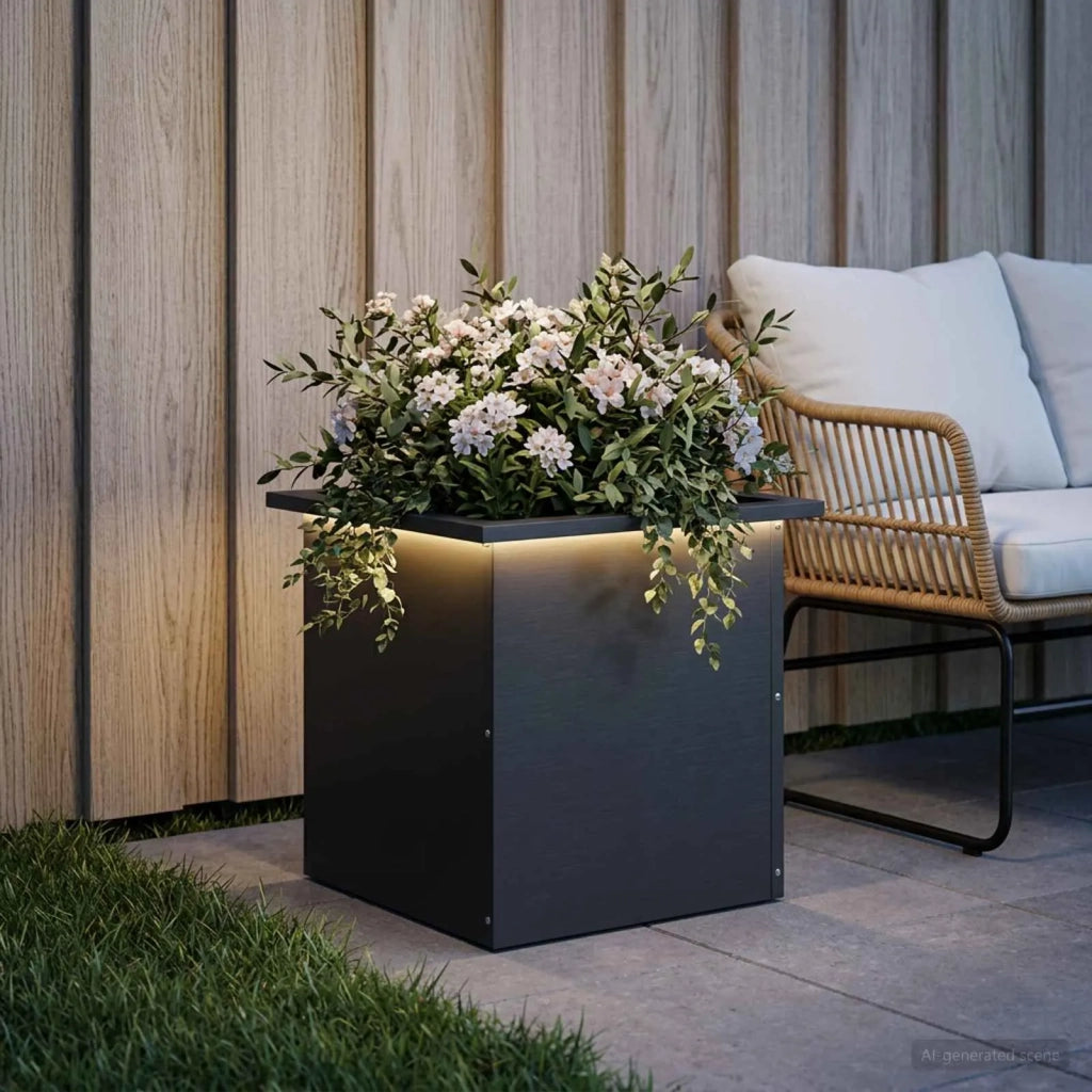 Fioriera da giardino con LED Nero 40 x 40 x 40 cm Acciaio 8008126