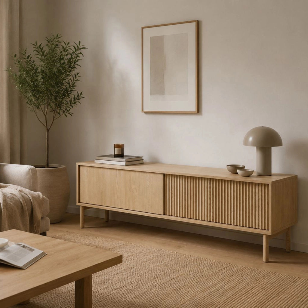 Kami, Mobile Porta tv 2 Ripiani, 154x40x52h cm Marrone Rovere