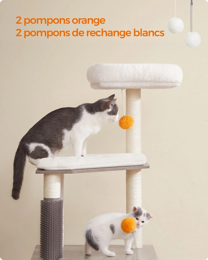 Tiragraffi con lettiera moderna torre gioco 2 in 1 cuccia per gatti da 134 cm con lettiera tiragraffi trespolo tappetino lavabile grigio 12_0003812