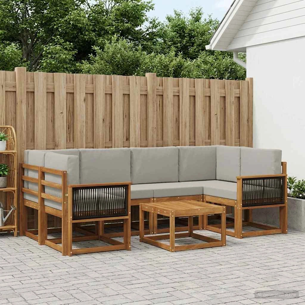 Set di divani da esterno 5 pz Naturale e Grigio Chiaro 3385032
