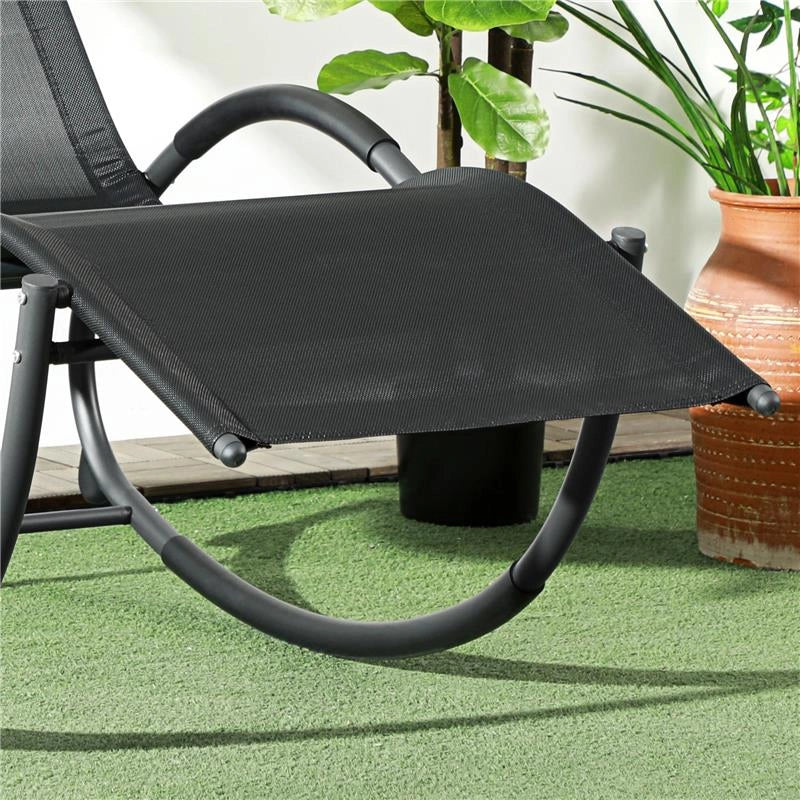 SEDIA SDRAIO A DONDOLO ZERO-GRAVITY DA ESTERNO IMPERMEABILE CON POGGIATESTA, 155X61X88 CM, NERO