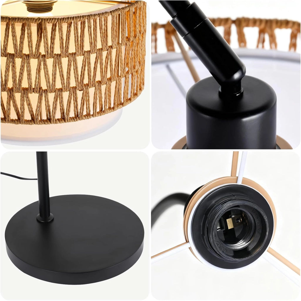 ZMH Lampada da terra curva vintage nera E27 dimmerabile telecomando interruttore pedale rotazione 350°