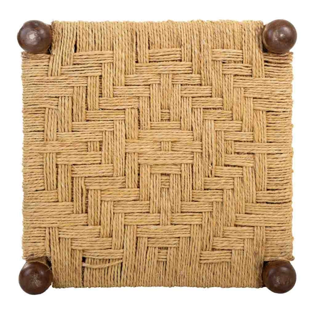 Sgabello in legno e corda marrone naturale 39x39x27h