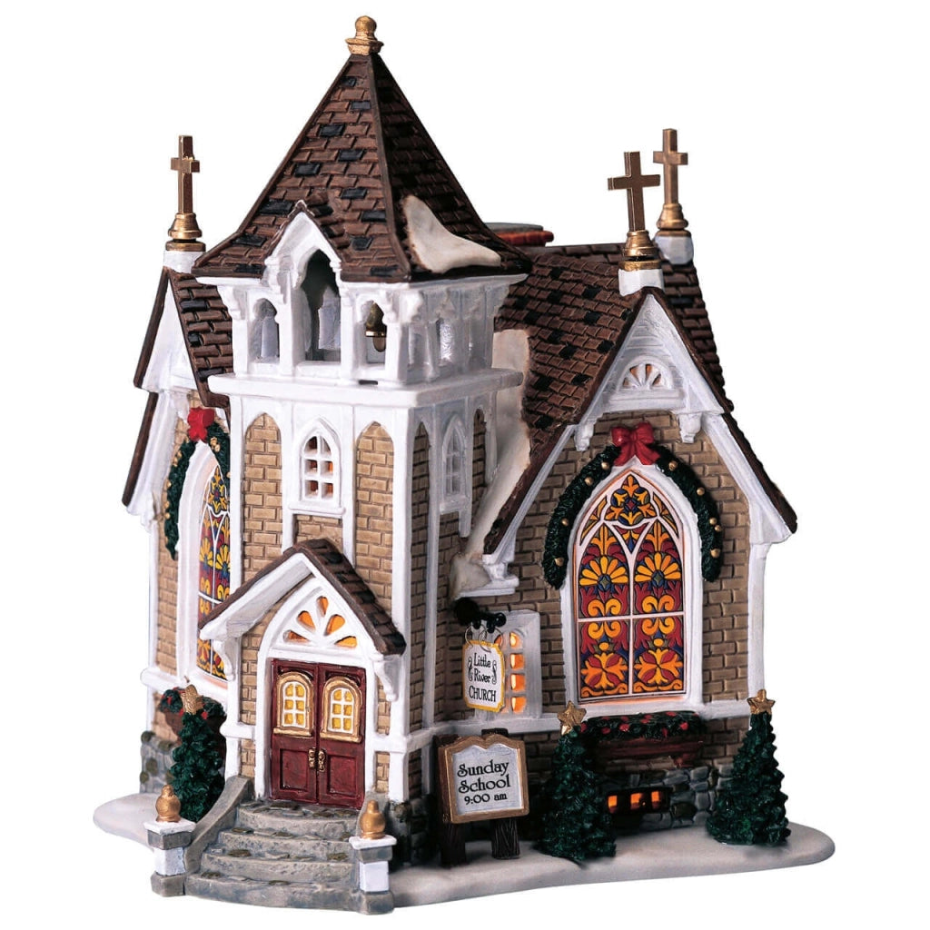 Chiesa Little River Church Edificio Luminoso Natalizio Villaggio Natale Lemax