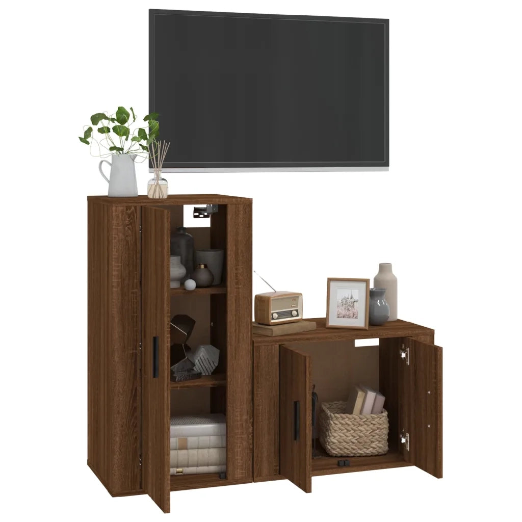 Set Mobili Porta TV 2 pz Rovere Marrone in Legno Multistrato 3188461