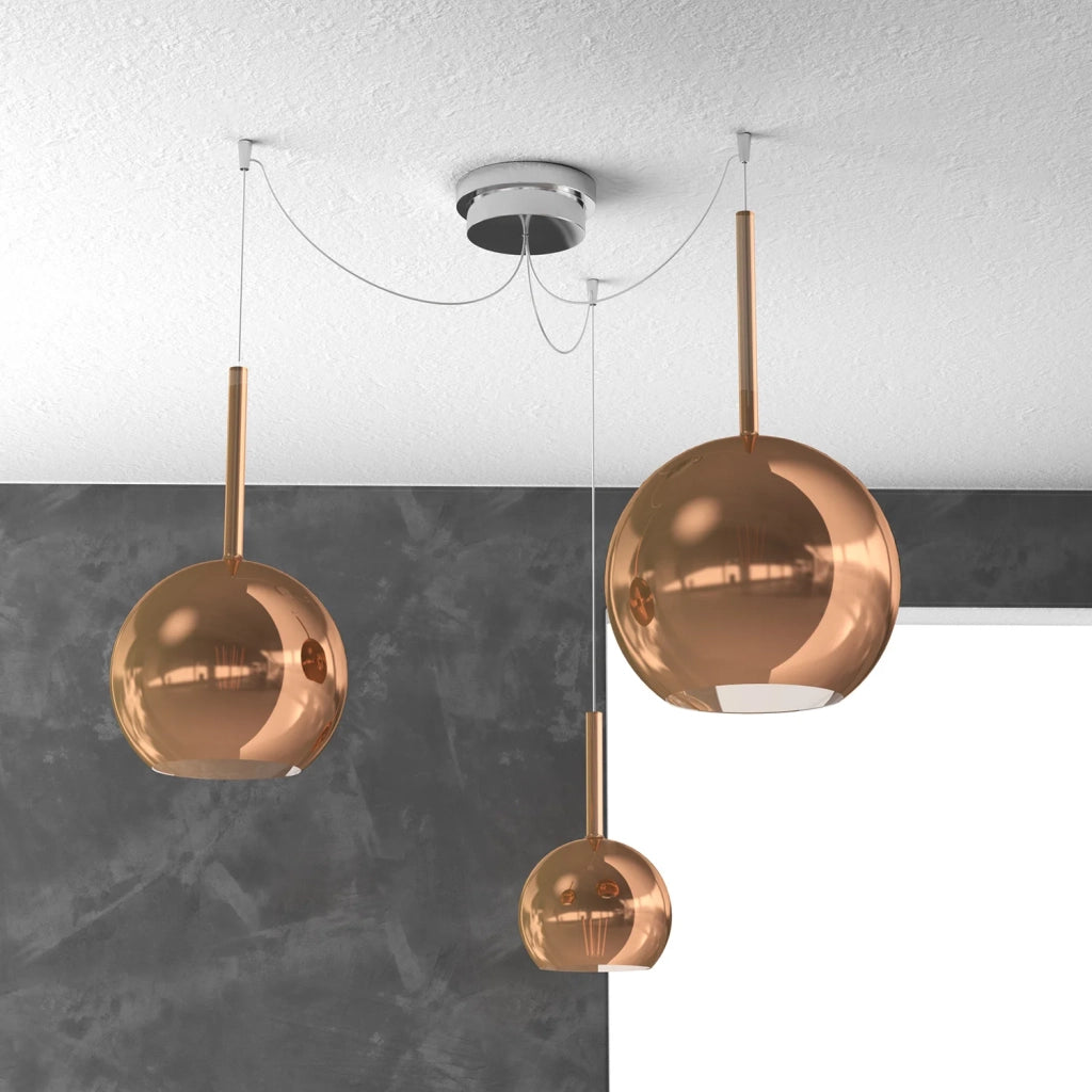 Lampadario Contemporaneo Future Metallo Cromo Vetro Rame 3 Luci E27