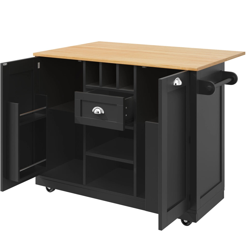 Carrello da cucina 140x40x93.5 cm con piano richiudibile e ruote in MDF nero