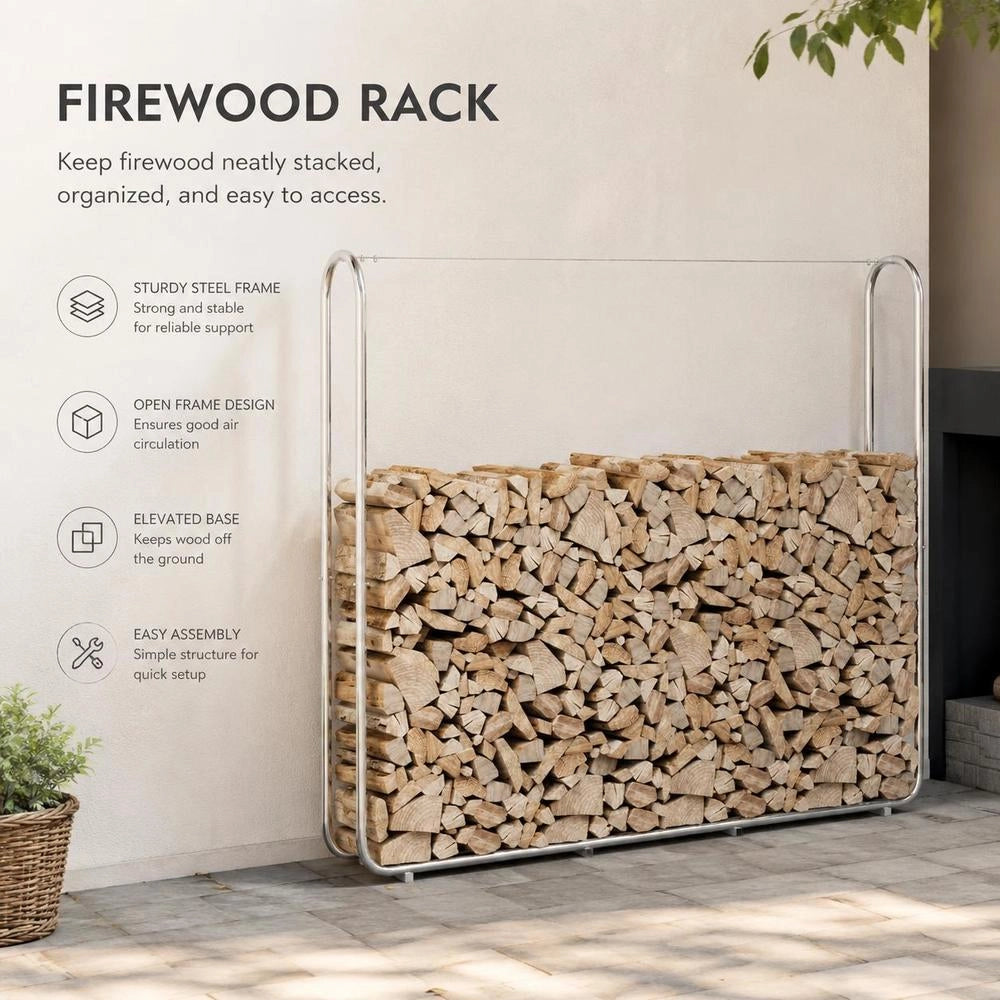 Porta legna 200x25x150 cm in acciaio zincato – robusto e resistente, ideale per esterni, giardino e camino, pratico e durevole