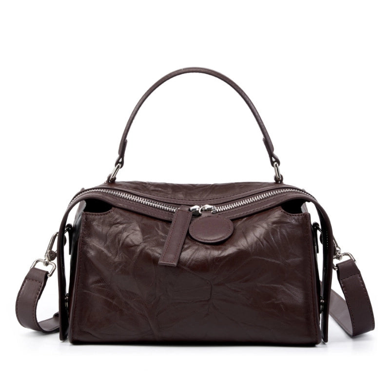 Borsa a tracolla da donna in vera pelle marrone